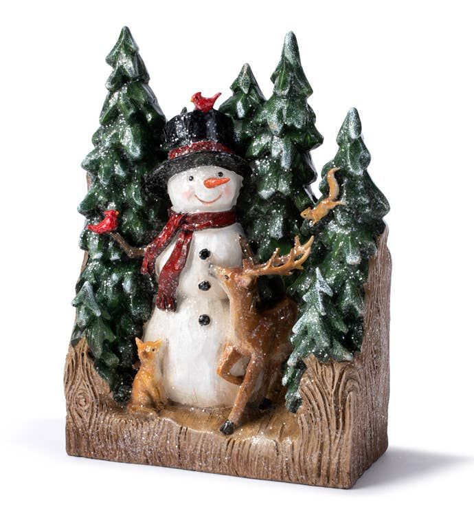 Woodland Snowman Forest Scene Figure