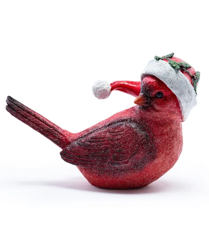 Cardinal w/ Christmas Hat Sitter