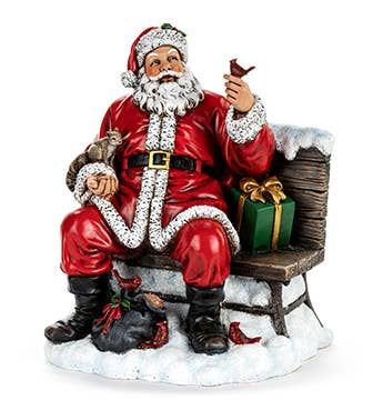 Santa w/ Cardinals On Bench - 11"