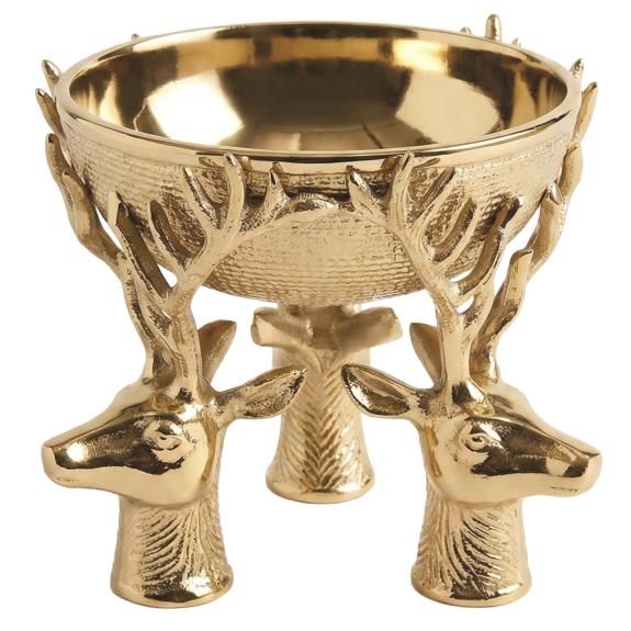 Triple Reindeer Head Bowl - 6" - Gold