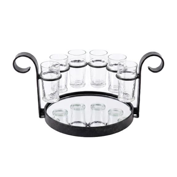 Shot Glasses w/ Serving Mirror - Set of 7 - Black