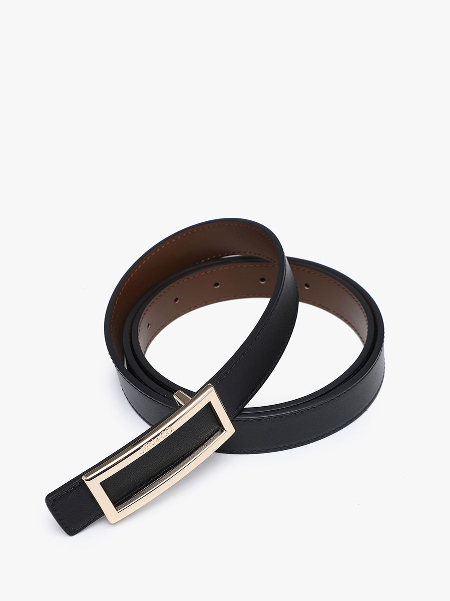 Double Sided Belt w/ Frame Buckle, Color: Black/Brown, Size: Small