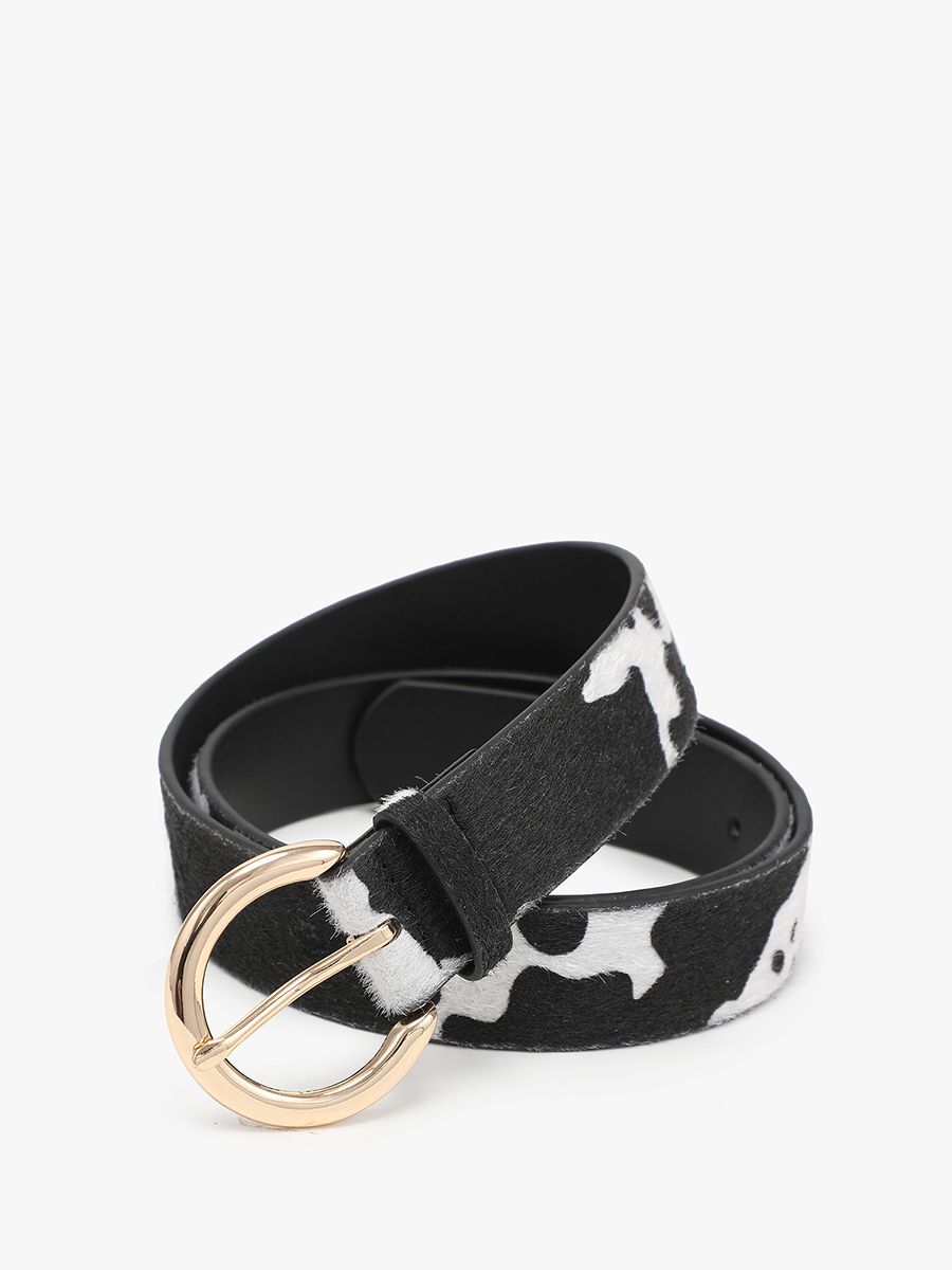 Animal Print Belt w/ Light Gold Hardware, Color: Cow, Size: Small