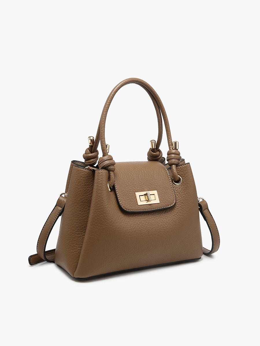 Zoey 3 Compartment Twist-Lock Handbag, Color: Ash Brown