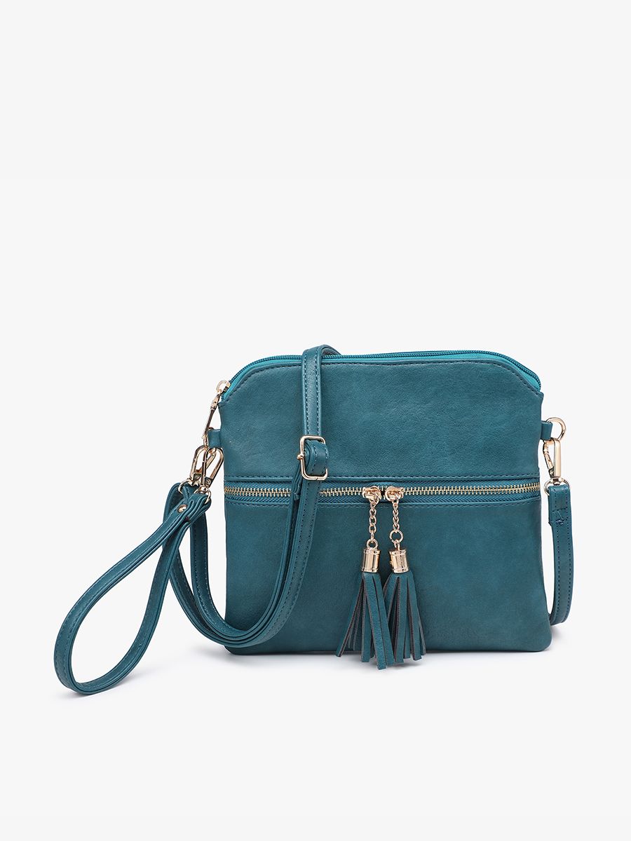Tara Dual Zip Crossbody, Color: Peacock