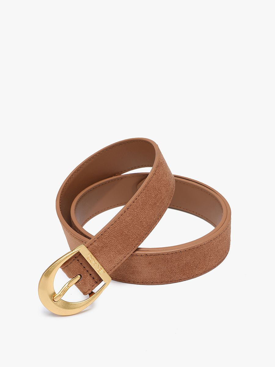 Faux Suede Belt w/ Antique Buckle, Color: Tan, Size: Small