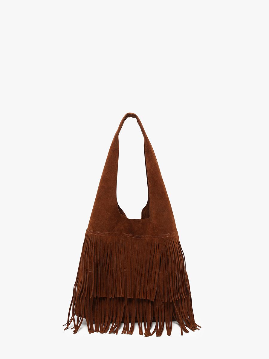 Samara Faux Suede Fringe Hobo Bag, Color: Brown