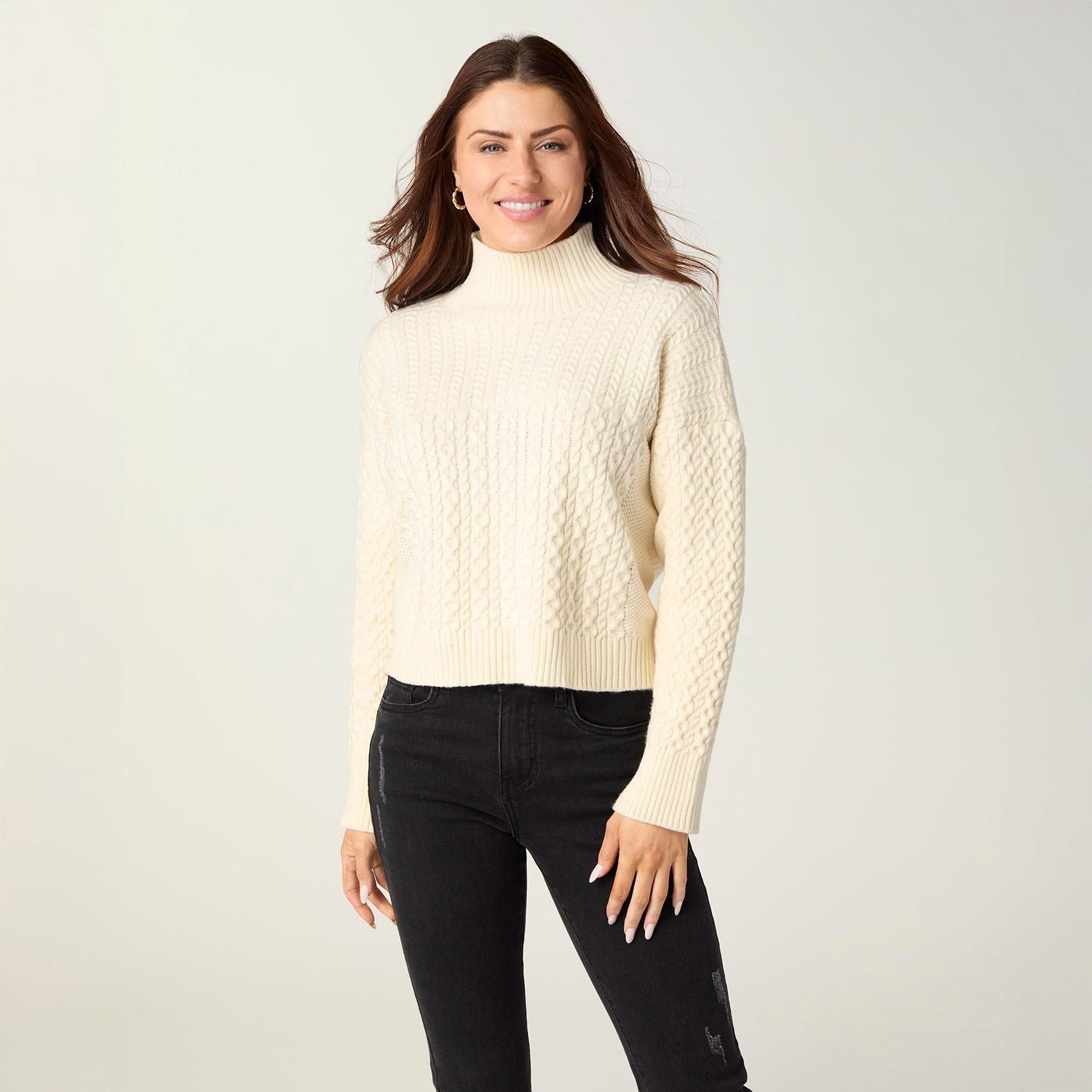 Anaya Textured Mock Neck Sweater, Color: Ivory, Size: Small/Medium
