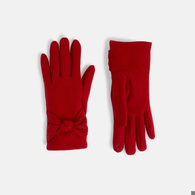 Bow Twist Wrist Touchscreen Gloves, Color: Red