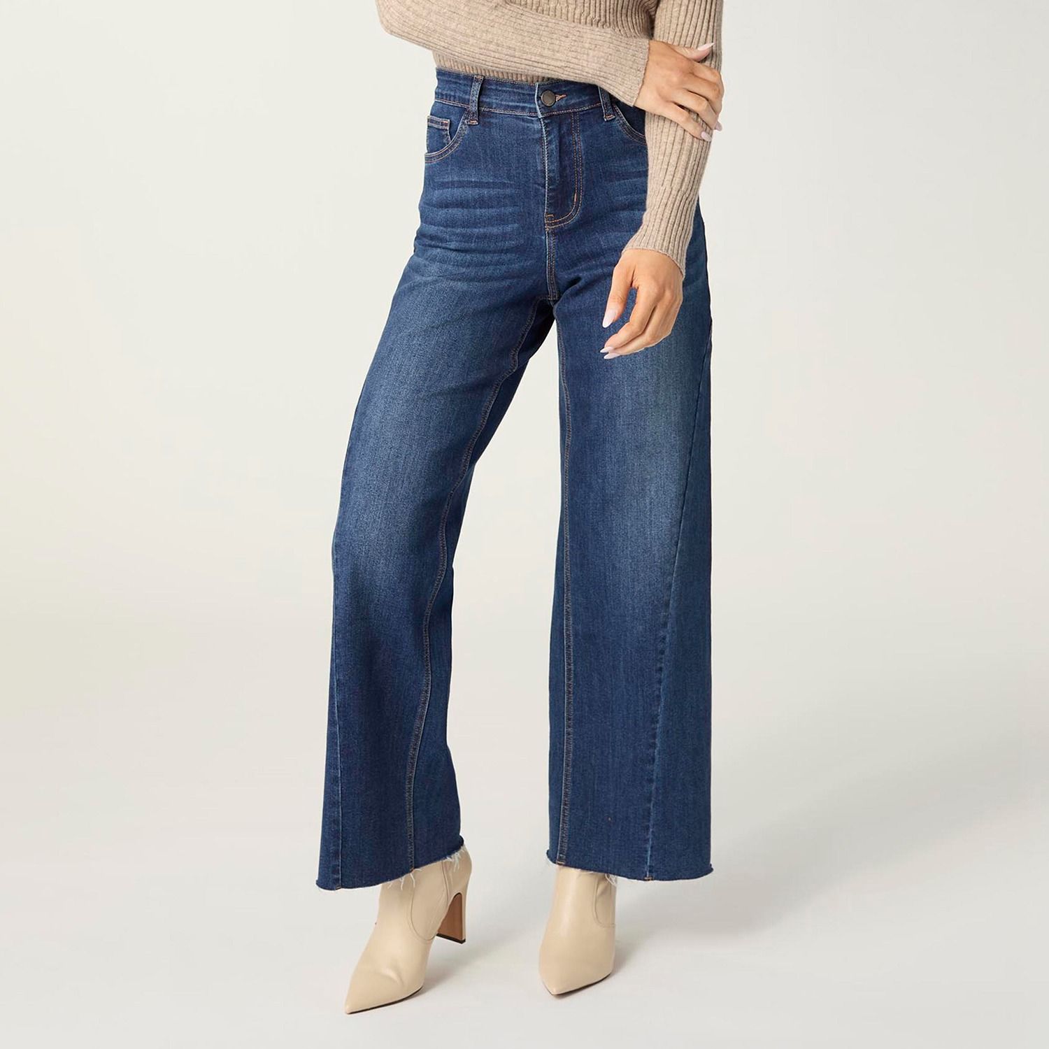 Bambu Soft Wide Leg Jeans w/ Side Panel, Color: Dark Denim, Size: Small
