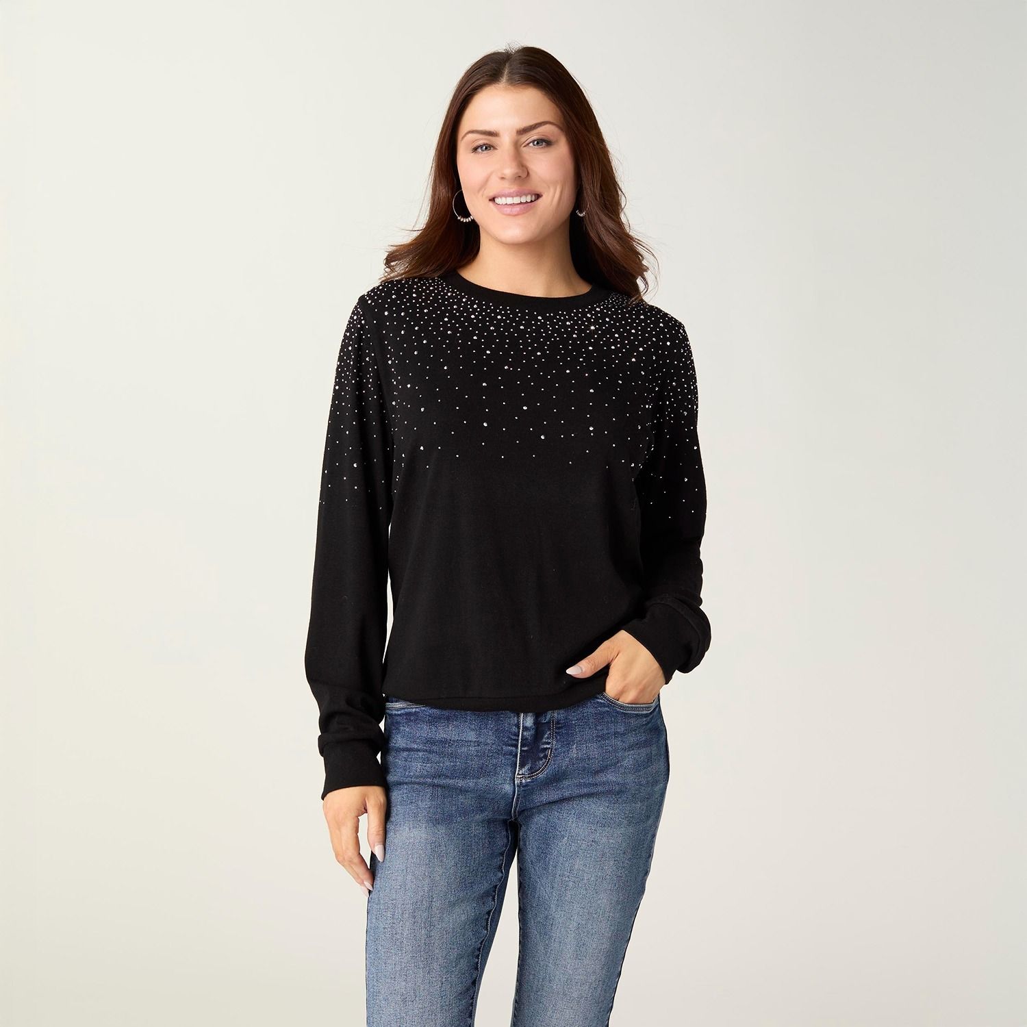 Giselle Rhinestone Top w/ Banded Bottom, Color: Black, Size: Small/Medium