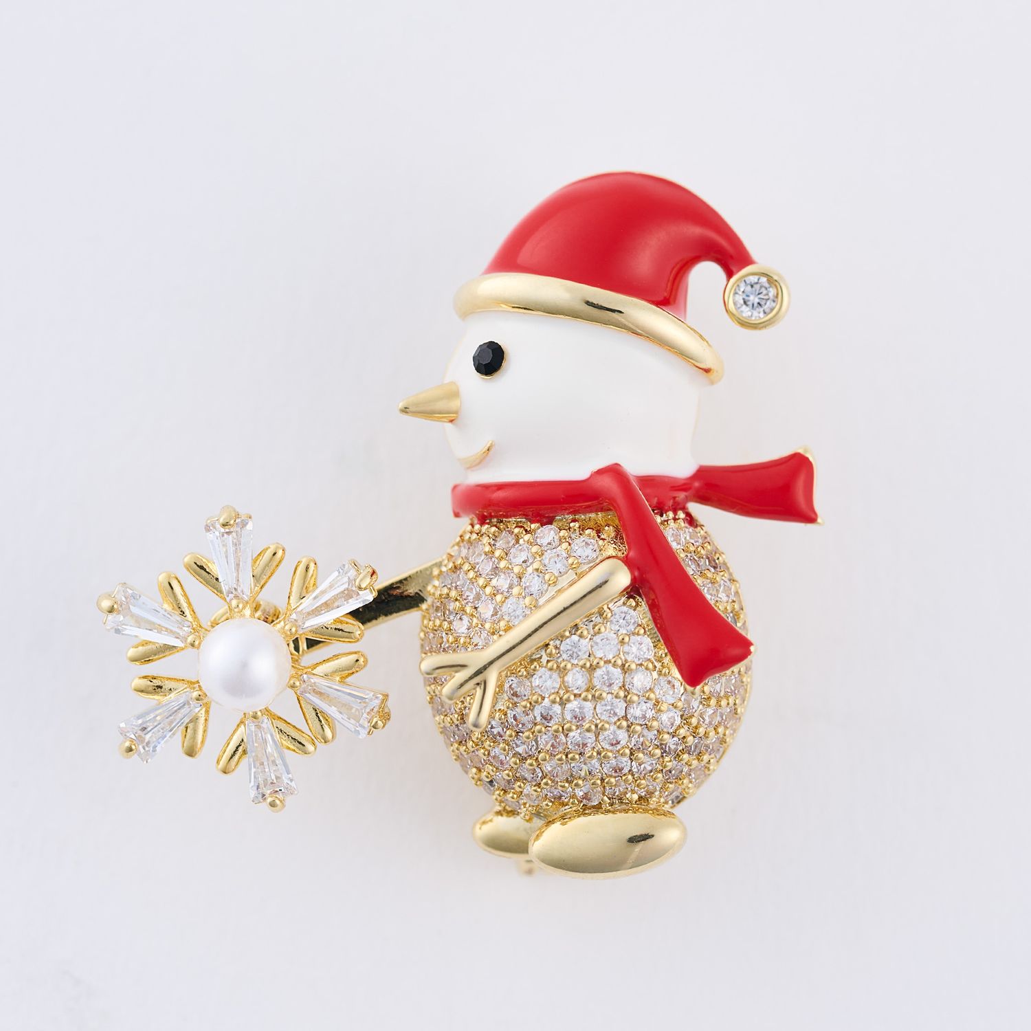 Holiday Snowman Spinning Snowflake Brooch Multi