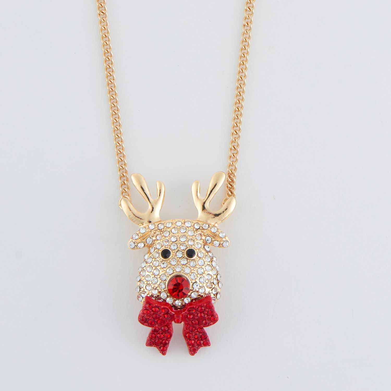 Holiday Reindeer Pendant Necklace 20" Gold