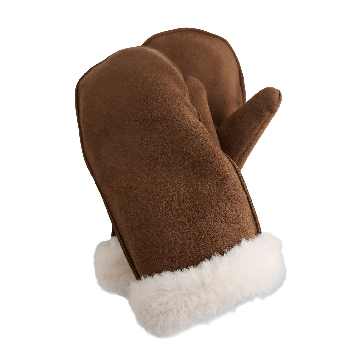 Riley Sherpa Lined Faux Suede Mittens, Color: Chocolate