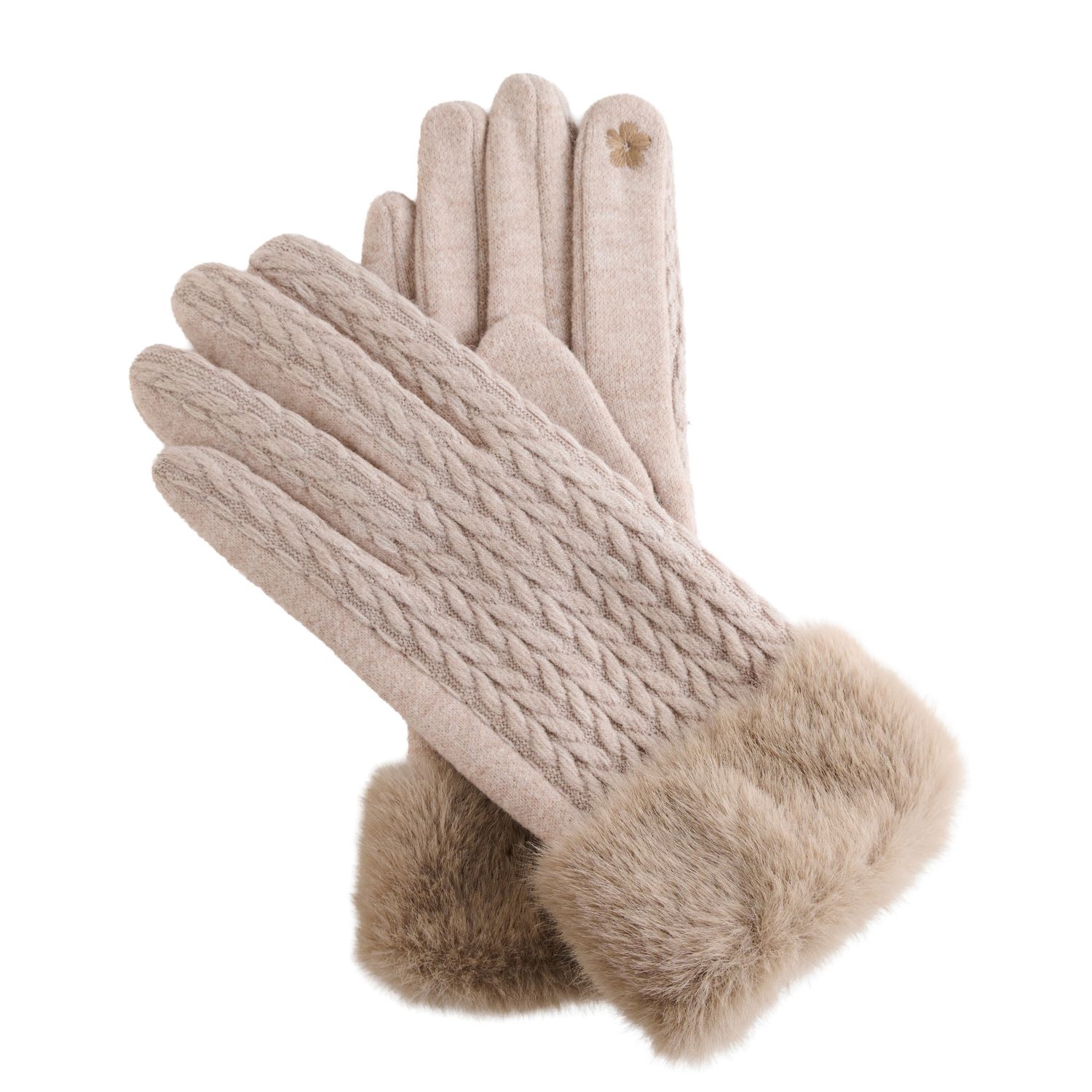 Solene Faux Fur Lined Gloves, Color: Taupe