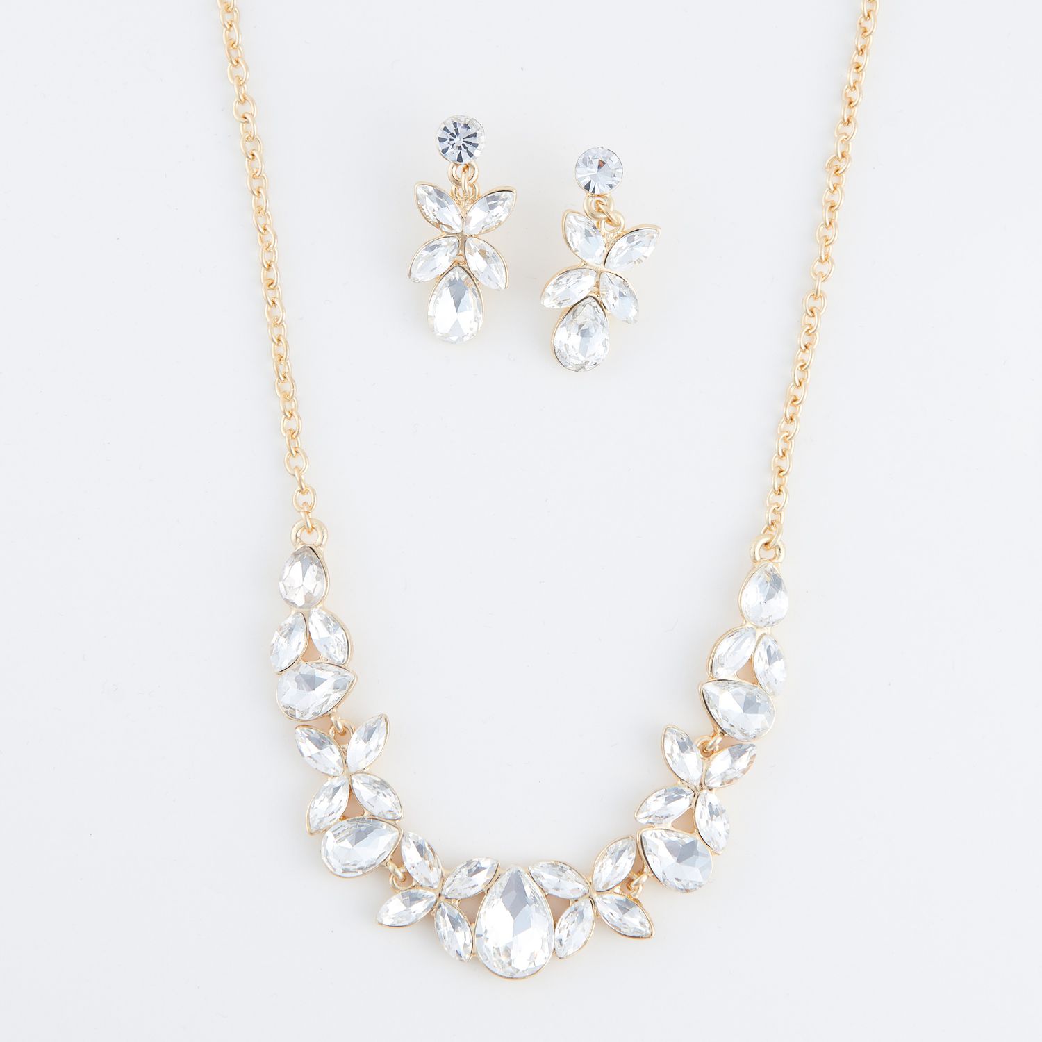 Aurea Floral Crystal Earring &amp; Necklace Set 17"