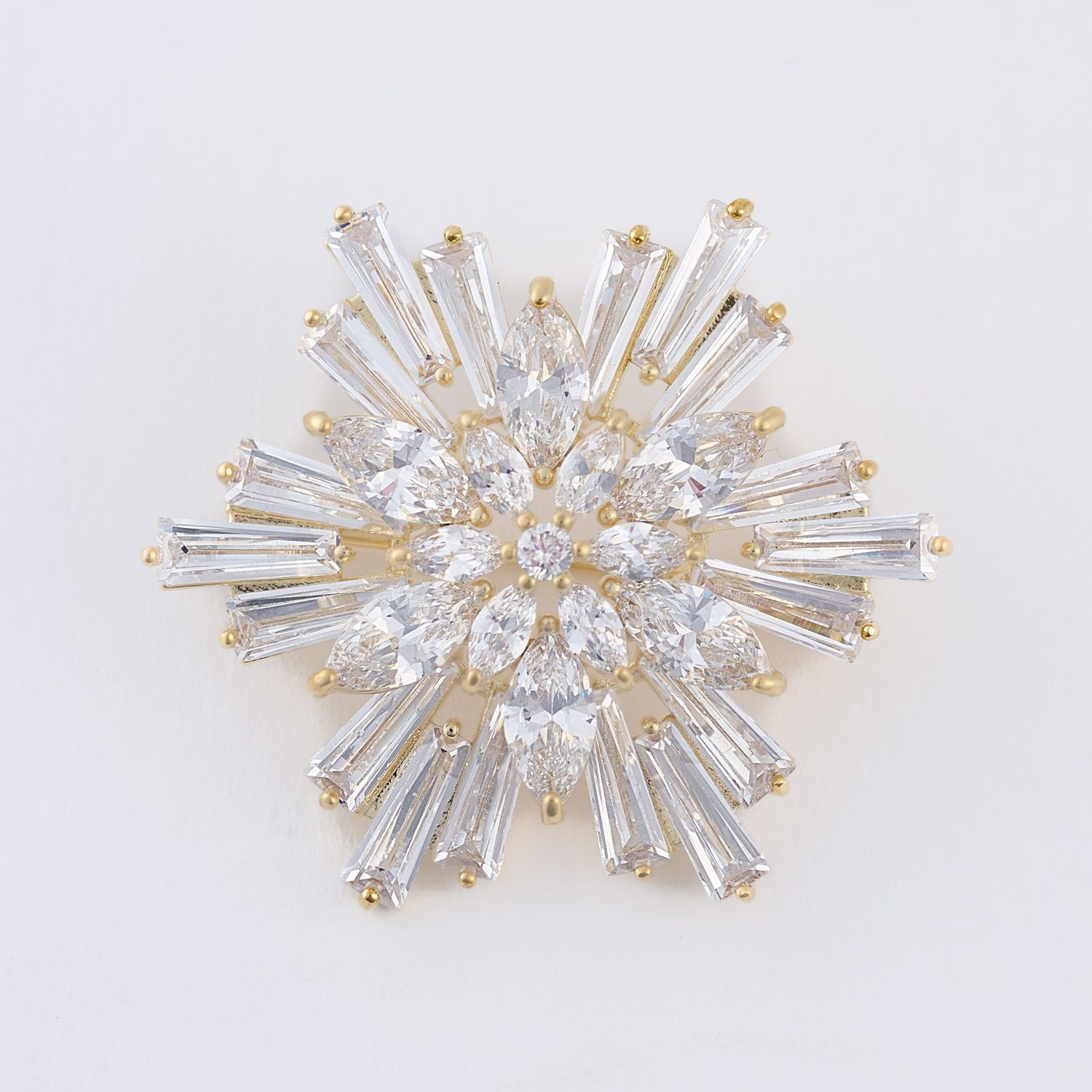 Holiday Baguette Snowflake Brooch Gold