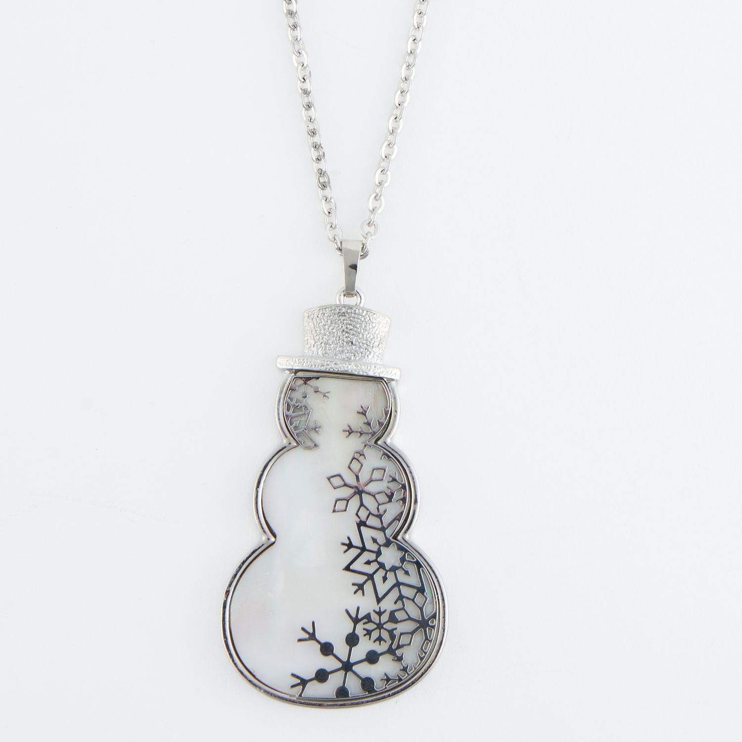 Holiday Snowman Pendant Necklace 26" Silver