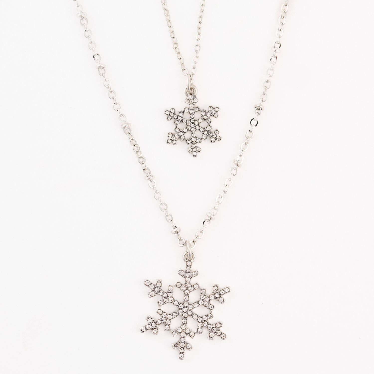 Holiday Double Row Snowflake Pendant Necklace