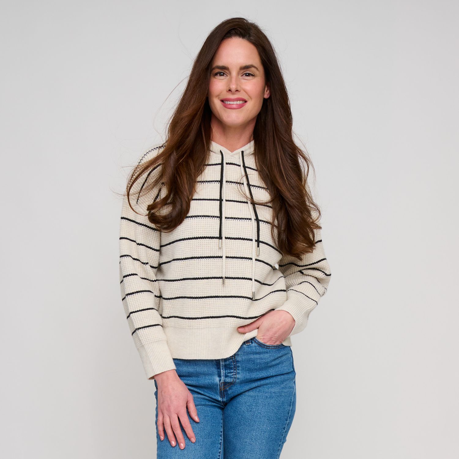 Cohen Striped Knit Hoodie, Color: Ivory, Size: Small/Medium