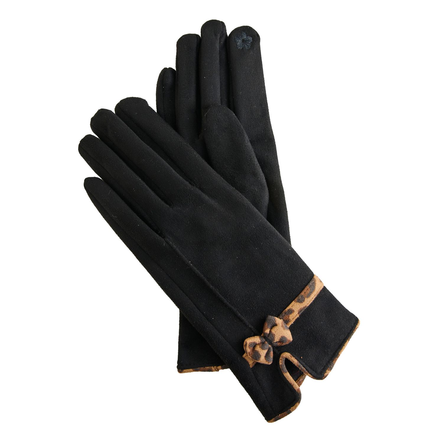 Melia Faux Suede Animal Print Trim Gloves, Color: Jet