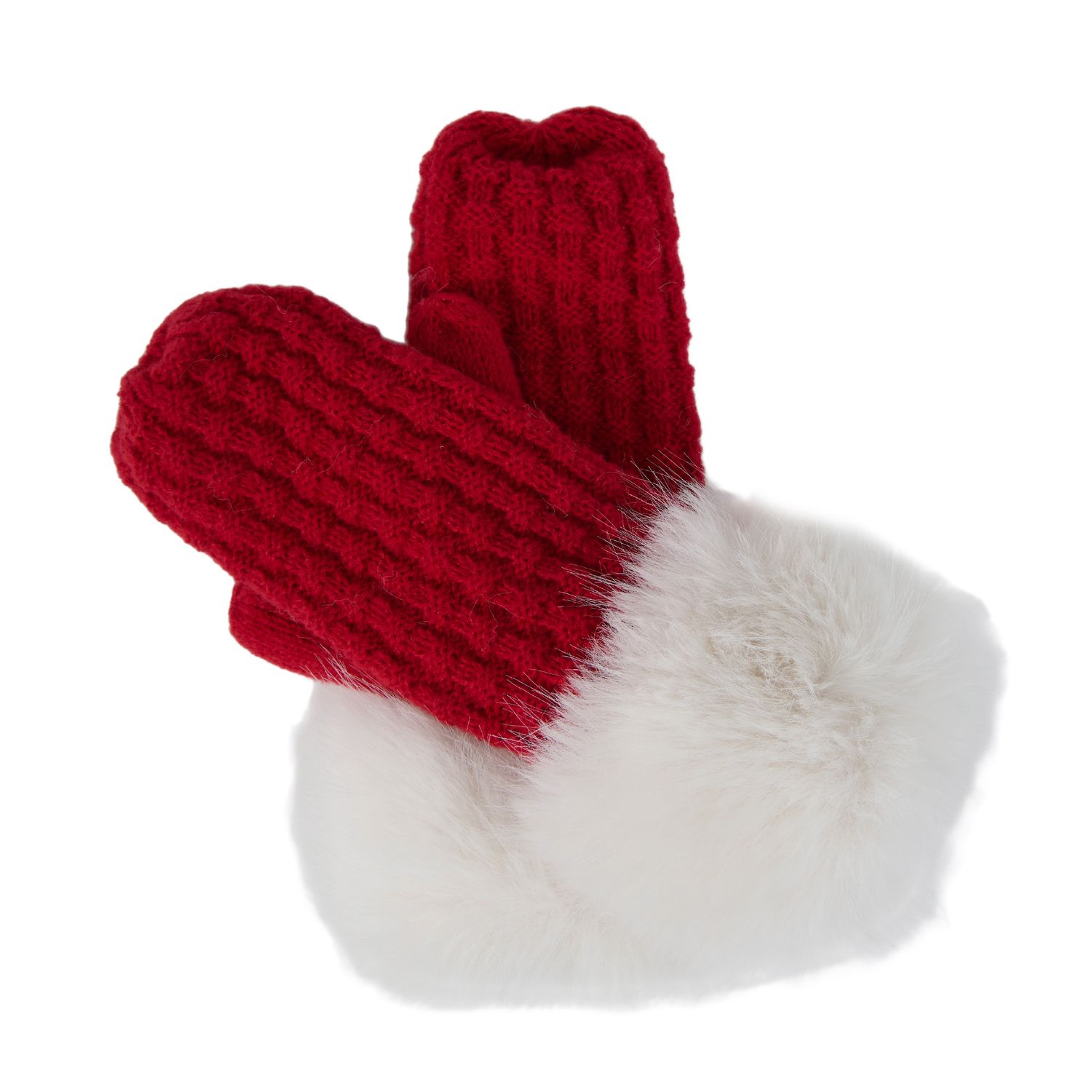 Natalie Faux Fur Trim Mittens, Color: Red