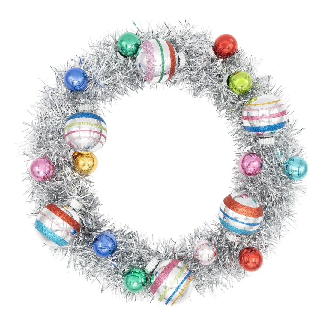 Christmas Confetti Tinsel Wreath W/ 1" Rounds Christmas Confetti