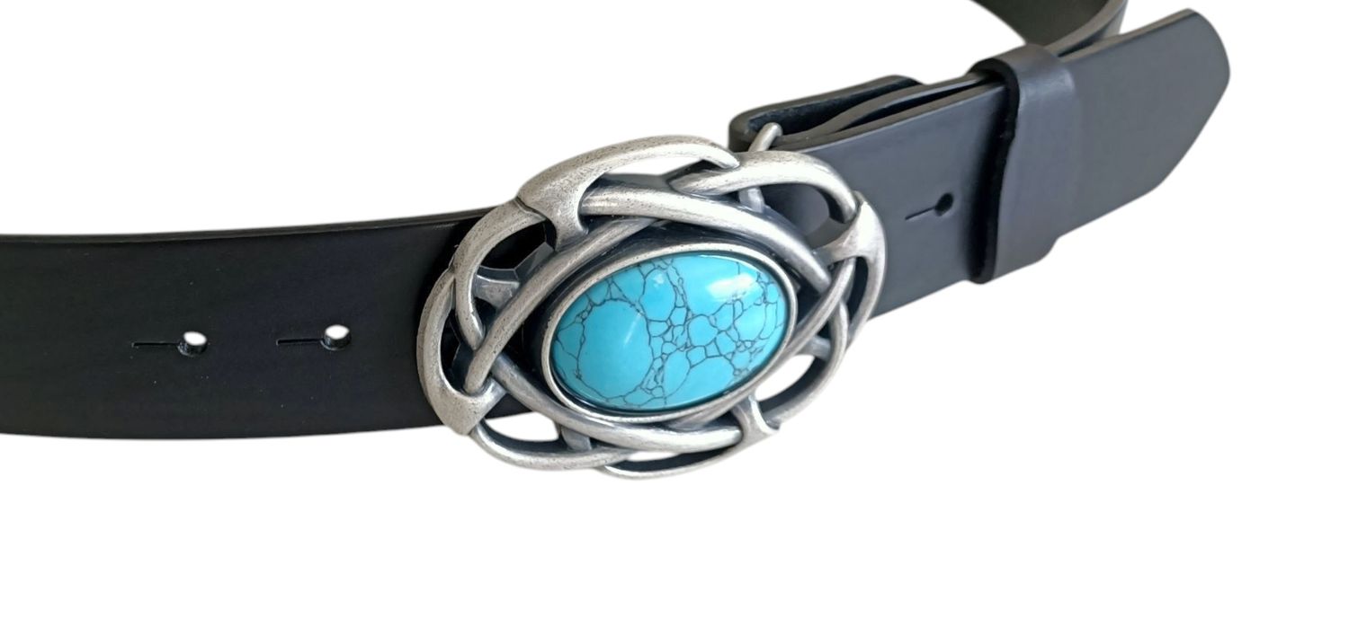 Ceinture Pour Femme TOFBS Ceinture Femme Large - Disque Métal Turquoise