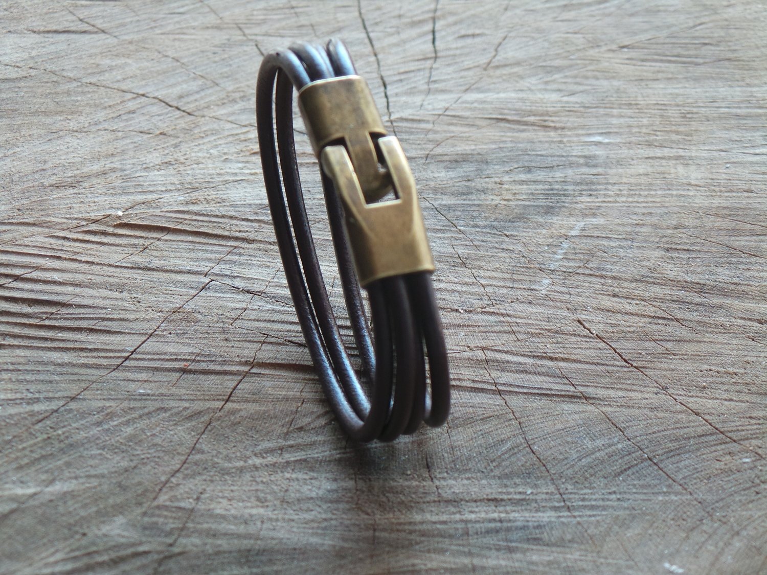Bracelet en Cuir Rond 4 Brins Personnalisable avec Fermoir Vintage Finition Bronze
