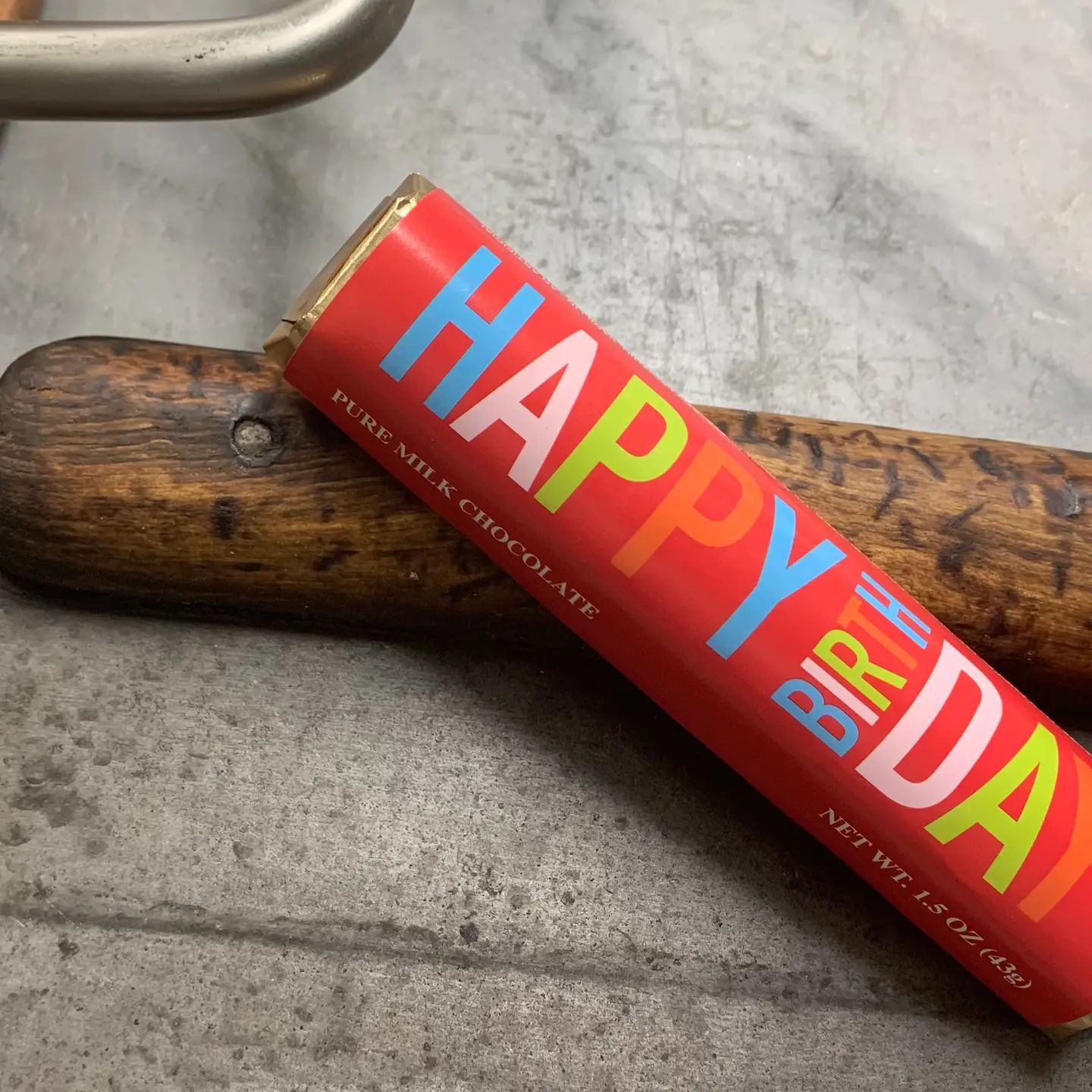 Chocolate Bar “Happy Birthday” Milk Choc W/Gold Wrapper