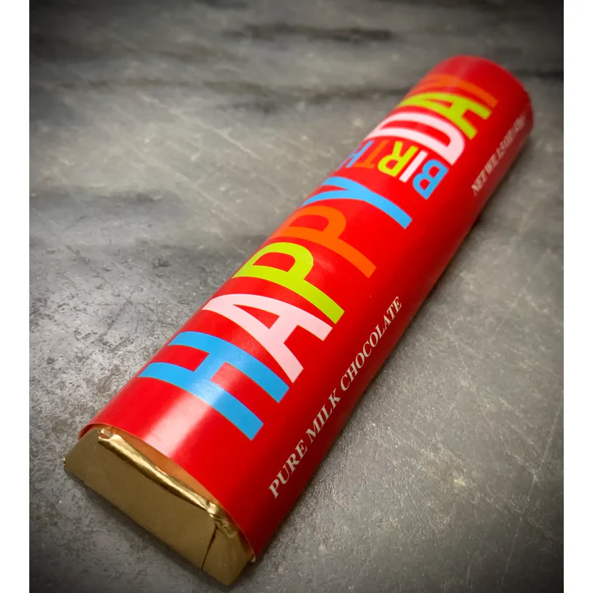 Chocolate Bar “Happy Birthday” Milk Choc W/Gold Wrapper