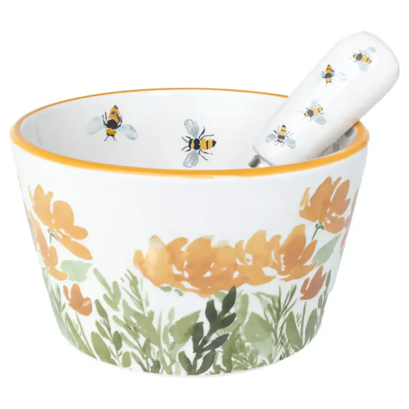 Bee Field Ceramic Bowl & Spreader