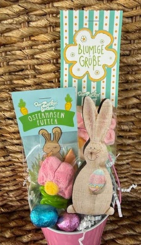 Spring Tin Bucket with Wooden Bunny