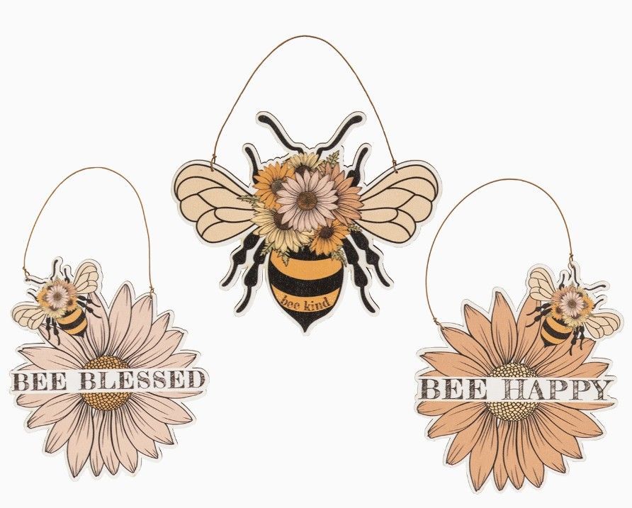 Blessed Bee Flower Ornaments - Set of 3