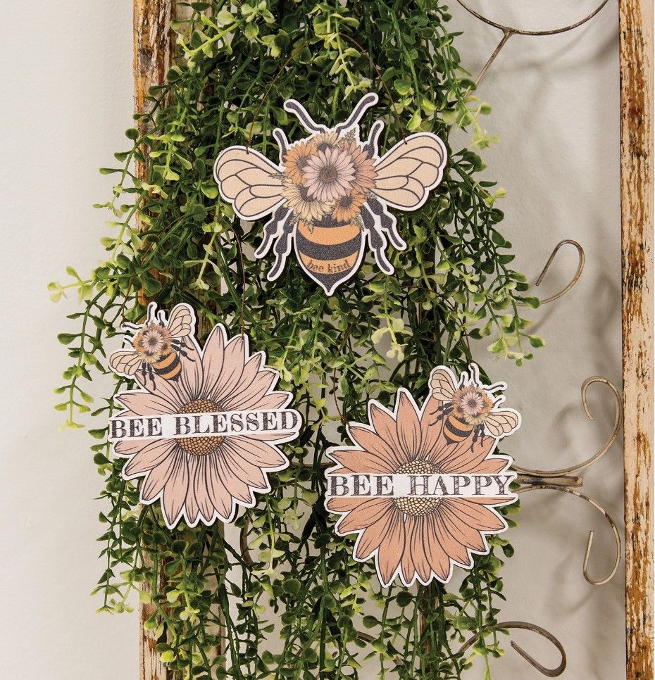 Blessed Bee Flower Ornaments - Set of 3