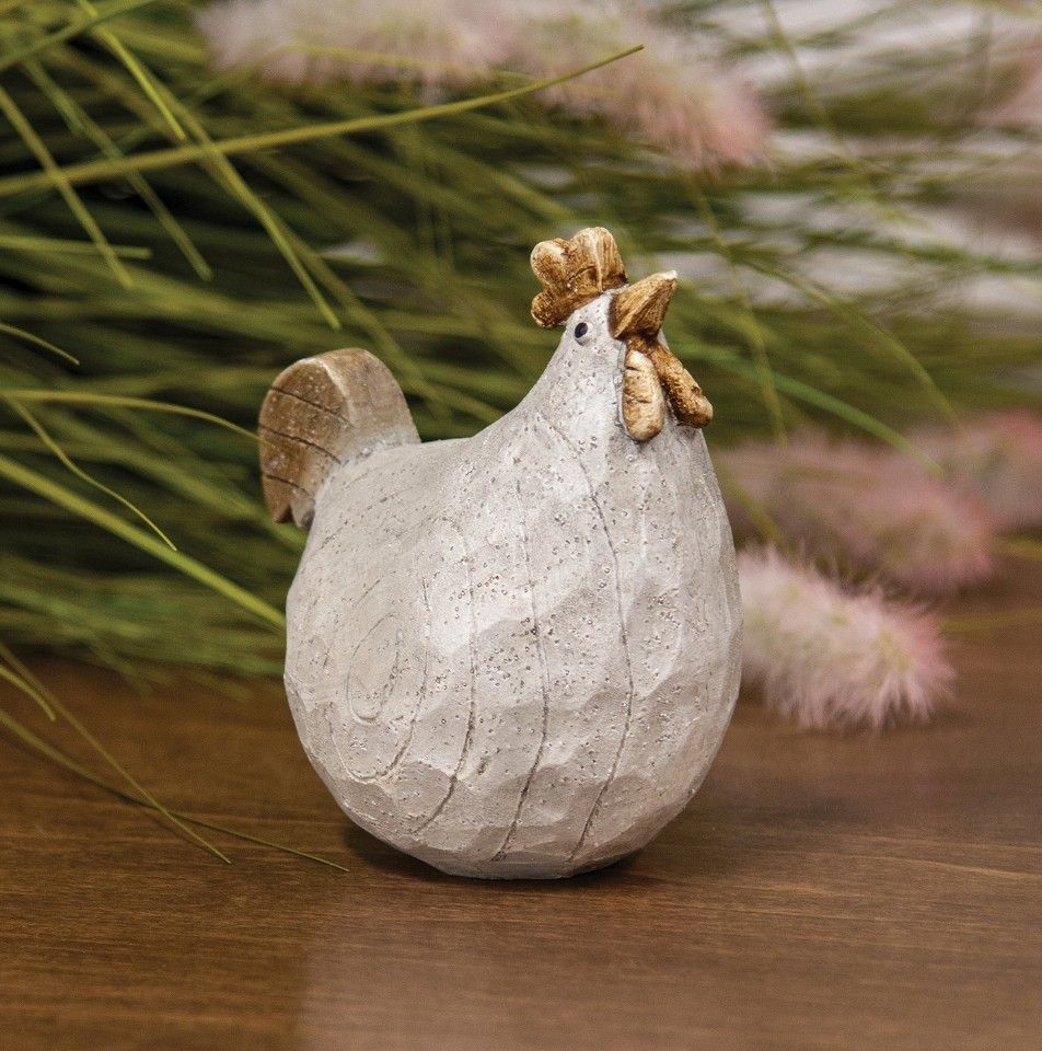 Carved Look Resin Looking Up Chicken Sitter