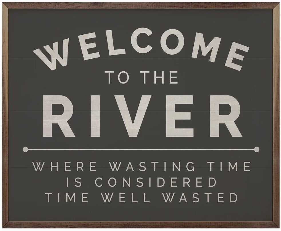 ​River-Themed Wooden Sign with Hand-Painted Face & Walnut Frame