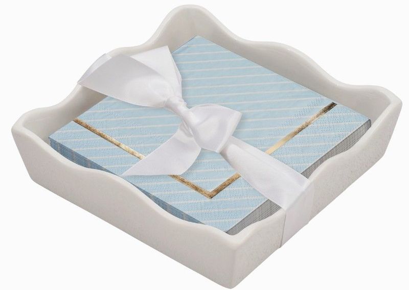 Ceramic Wave Napkin Tray with Cocktail Napkin - Everyday Sky Blue