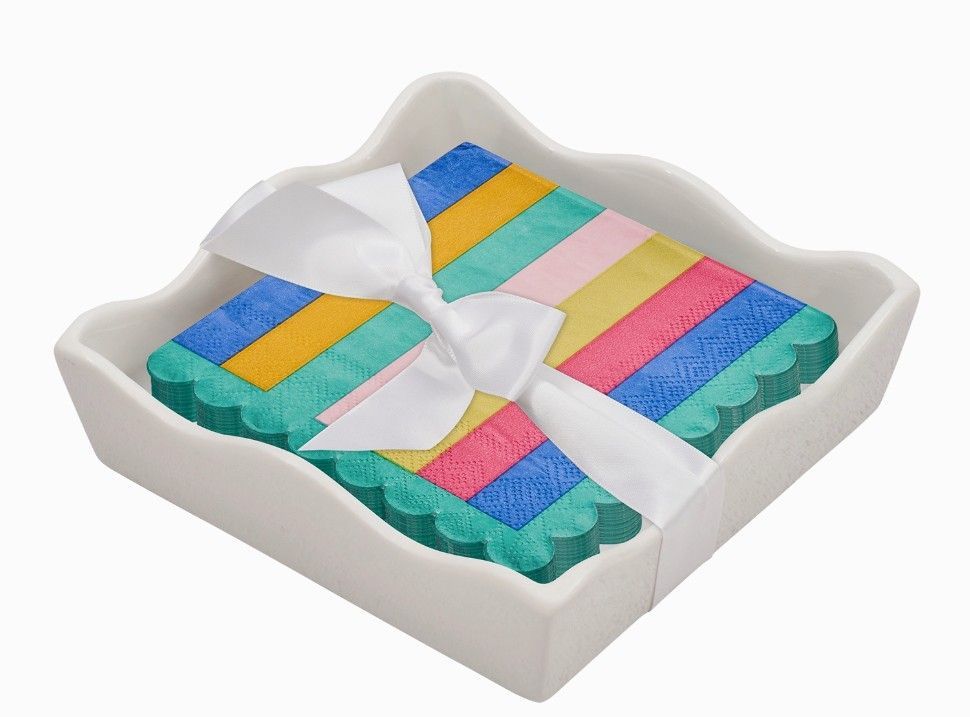 Ceramic Wave Napkin Tray with Cocktail Napkin - Panoply
