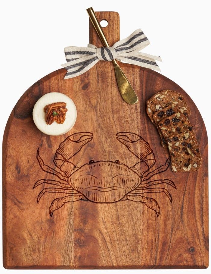 Acacia Bevel Board w/ Ribbon & Spreader | Crab | 15 X 12"