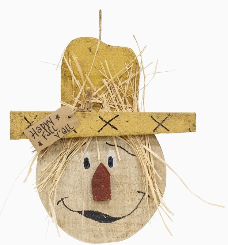 Rustic Wood "Happy Fall Y'all" Hanging Scarecrow Head