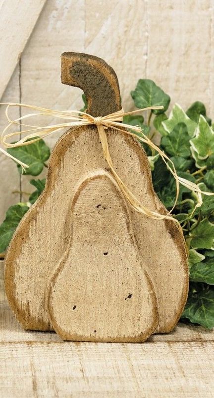 Rustic WHITE WASHED Wood Layered Tall Pumpkin Sitter - 9.5"H