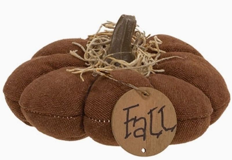 Mini Stuffed Brown Mossy Top "Fall" Pumpkin
