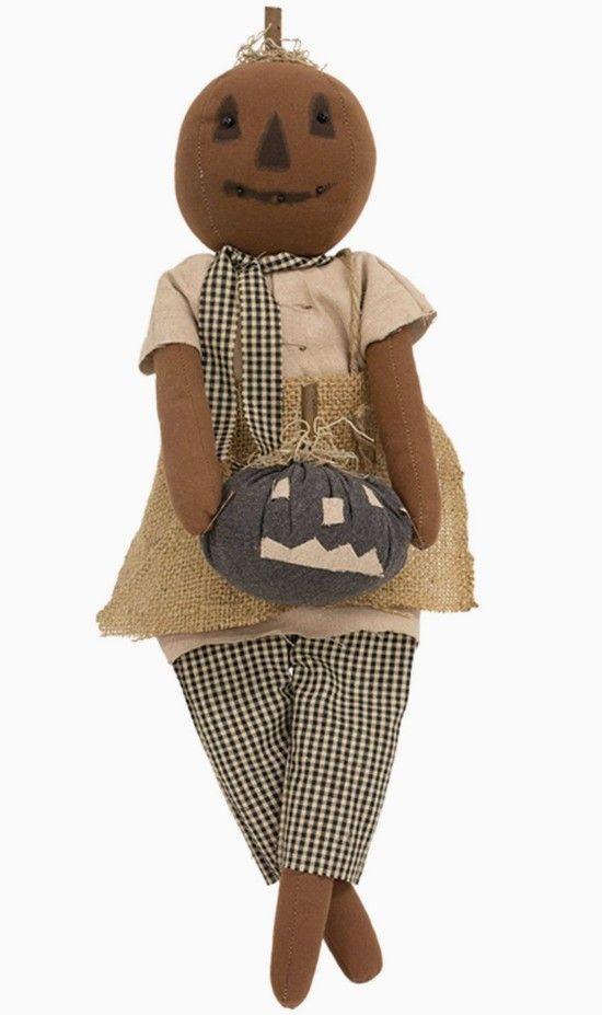 Primitive Pumpkin Girl Doll with Black Jack O Lantern