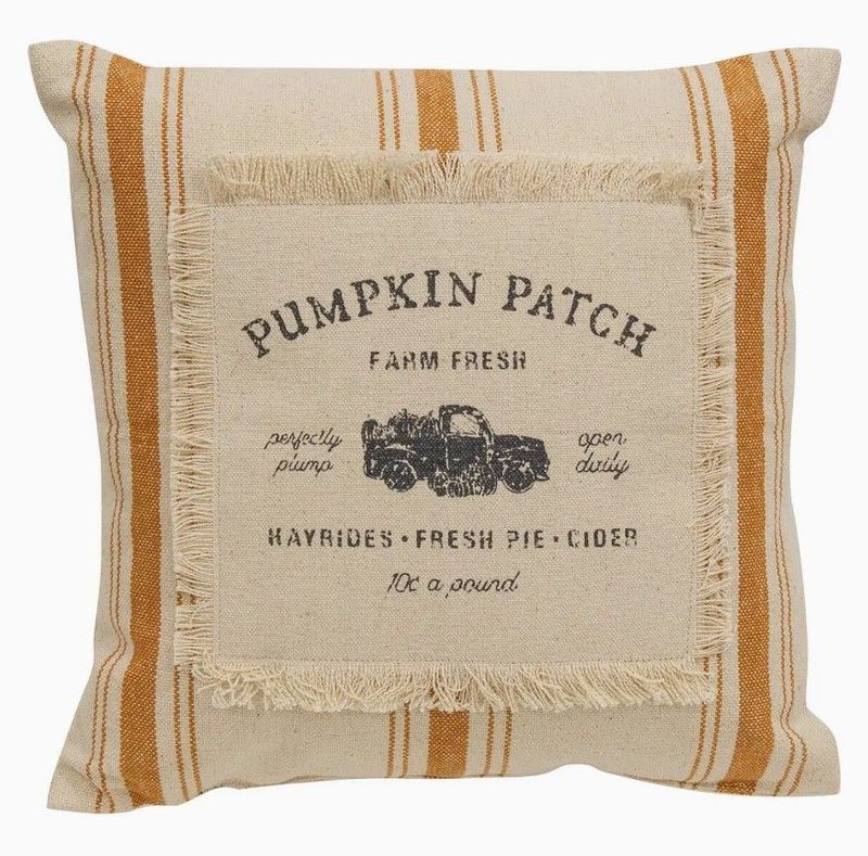 Pumpkin Patch Orange Ticking Stripe Pillow