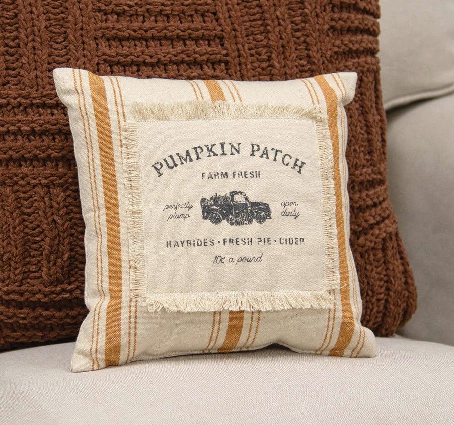 Pumpkin Patch Orange Ticking Stripe Pillow
