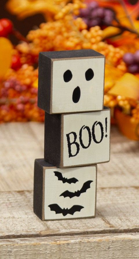 Halloween Boo & Skeleton Reversible Mini Blocks – Set of 3