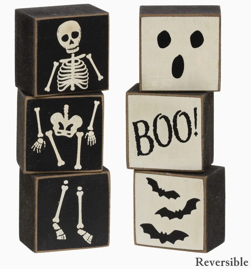 Halloween Boo & Skeleton Reversible Mini Blocks – Set of 3 Halloween Boo & Skeleton Reversible Mini Blocks – Set of 3