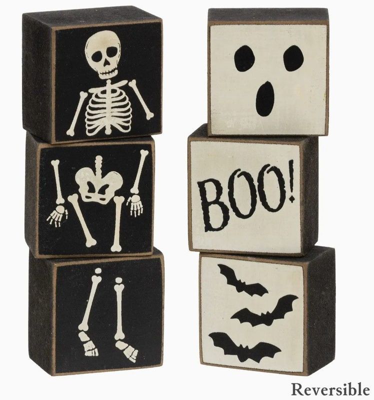Halloween Boo & Skeleton Reversible Mini Blocks – Set of 3