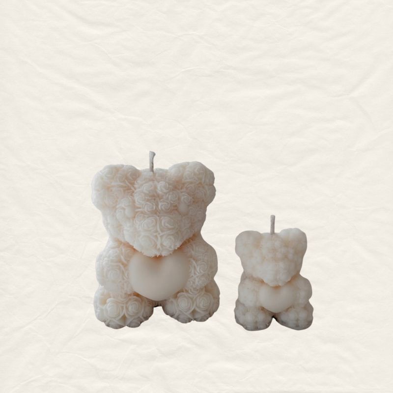 Rose Bear with Heart Candle
